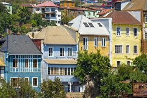Detail of colorful houses, Cerro San Juan de Dios, Valparaiso, Valparaiso Province, Valparaiso Region, Chile