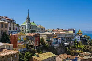 Images Dated 15th March 2022: Colorful houses and Lutheran Church of the Holy Cross, Cerro Concepcion, UNESCO, Valparaiso