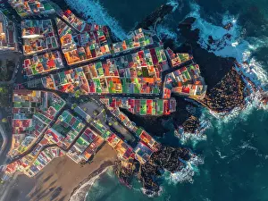 Straight Down Prints: Colorful houses in Punta Brava with Teide in the background