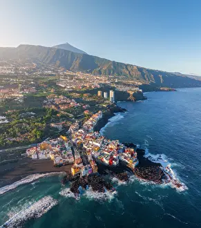 Waves Prints: Colorful houses in Punta Brava with Teide in the background