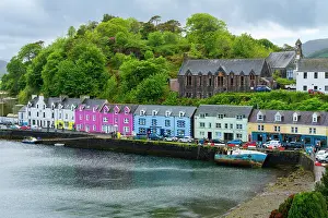Cars Prints: Colorful houses and Skye Gathering Hall in Portree harbour
