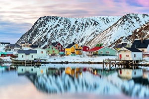 Finnmark Prints: Colorful houses and snowy peaks