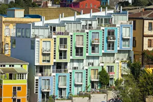 Colorful modern residential building, Cerro Yungay, Valparaiso, Valparaiso Province, Valparaiso Region, Chile