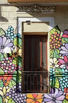 Street Art Prints: A colorful mural on the exterior facade of a colonial house in San Telmo