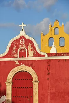 A colorful detail of the Museum of Sacred Art beside the Campeche Cathedral, Yucatan, Mexico