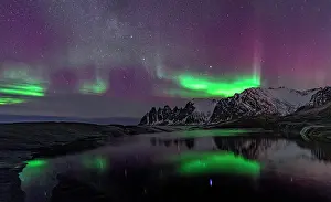 Aurora Borealis Prints: Colorful Northern Lights over Devil's Teeth mountain spires