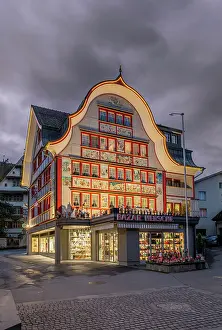 Painted Prints: Colorful painted facade of Bazar Hersche toy store