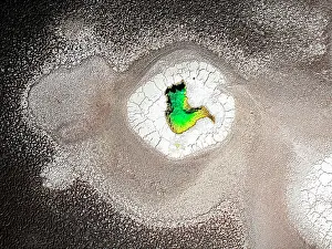 Salt Pond Prints: Colorful salt pond within cracked salt crust, Ojos del Mar, Tolar Grande, Salta, Argentina