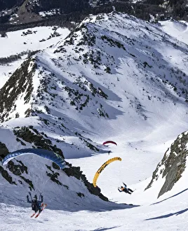 Speed Prints: Colorful speedriders in Pizzo Groppera, Lombardy region, Italian Alps, Italy
