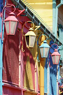 Street Lamp Prints: Colorful street lamps in the Caminito de la Boca, Buenos Aires, Argentina