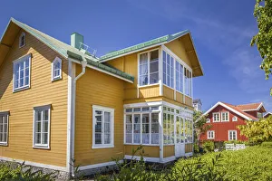 Summer House Prints: Colorful summer houses on Sandhamn Island, Stockholm County, Sweden