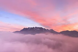 Bergamasque Prealps Prints: Colorful sunrise over Monte Resegone in a foggy morning. Lecco, Brianza, Lombardy, Italy
