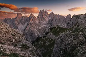 Mount Prints: A colorful sunset over the Cadini di Misurina on a windy summer evening. Dolomites, Italy