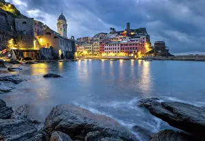 Cinque Terre Prints: The colorful village of Vernazza at dawn, Cinque Terre, La Spezia district, Liguria, Italy
