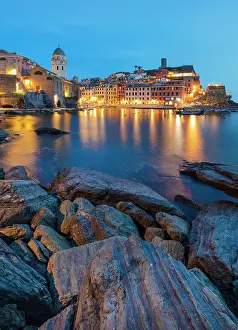 Cinque Terre Prints: The colorful village of Vernazza at dawn, Cinque Terre, La Spezia district, Liguria, Italy