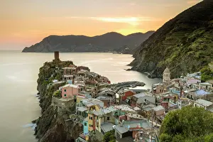 Cinque Terre Prints: The colorful village of Vernazza at sunset