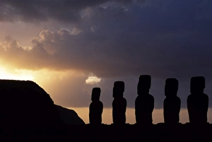 Rapa Nui Prints: Five of the fifteen colossal stone statues or moais