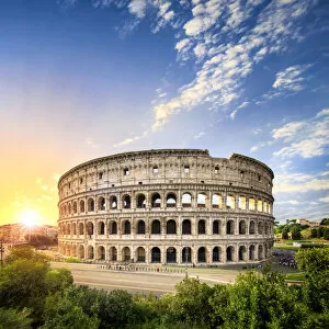 Roman Collection: Colosseum in Rome at sunset, Italy