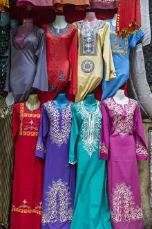 Colour womens dresses for sale, Khan el-Khalili bazaar (Souk), Cairo, Egypt