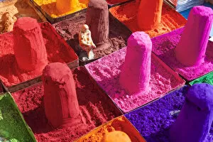 Coloured religious powders for sale, Rajasthan, India
