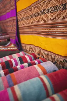Fabric Prints: Colourful blankets at market, Sucre (UNESCO World Heritage Site), Bolivia
