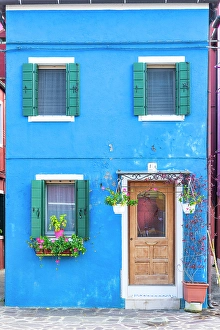 Burano Prints: Colourful Blue House, Burano, Venice, Italy