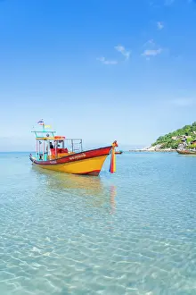 Gulf Of Thailand Prints: Colourful boat on Sairee Beach, Koh Tao, Surat Thani Province, Thailand