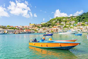 Grenada Prints: Colourful boats, St Georges Harbour, St Georges, Grenada, Caribbean