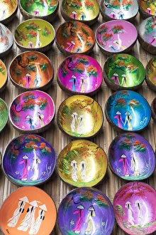 Bowl Prints: Colourful bowls made out of coconut shells, Sapa, Sa Pa District, Lao Cai Province