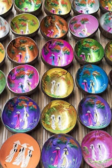 Colourful bowls made out of coconut shells, Sapa, Sa Pa District, Lao Cai Province