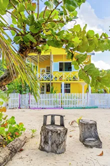 Carriacou Prints: Colourful building, Paradise Beach, Carriacou, Greneda, caribbean