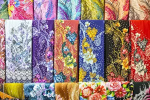 Images Dated 6th February 2019: Colourful cotton fabric in shop, Little India, Kuala Lumpur, Malaysia
