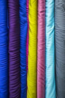 Images Dated 5th April 2019: Colourful cotton fabrics for sale in Souk Waqif, Doha, Qatar
