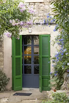 A colourful door in the village of Fornalutx, Mallorca, Balearic Islands; Spain