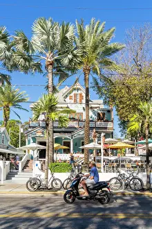 Scooter Prints: Colourful facade on Duval Street, Key West, Florida Keys, Florida, USA