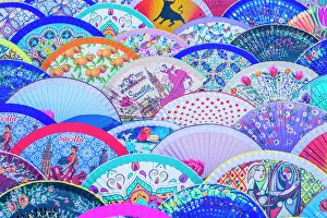Colourful fans, Plaza Espana, Seville, Andalusia, Spain