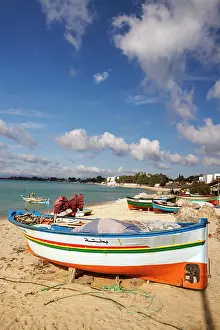 Tunisia Prints: Colourful fishing boats, Hammamet, Tunisia