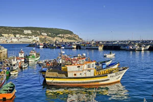 Images Dated 6th April 2022: Colourful fishing boats at the Sesimbra fishing harbour. Portugal