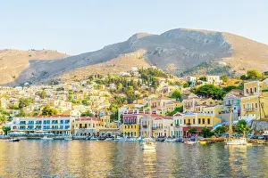 The colourful harbour in Symi, Dodecanese Islands, Greece