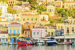 The colourful harbour in Symi, Dodecanese Islands, Greece