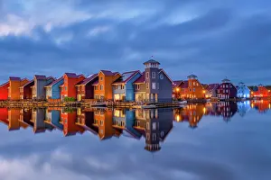 Groningen Prints: Colourful Houses at Dusk, Groningen, Holland, Netherlands