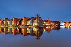 Groningen Prints: Colourful Houses at Dusk, Groningen, Holland, Netherlands