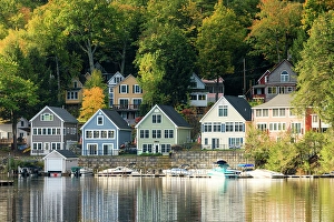 Lakeside Prints: Colourful houses on Lake Winnipesaukee, New Hampshire, New England, USA