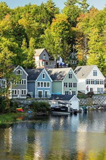 Lakeside Prints: Colourful houses on Lake Winnipesaukee, New Hampshire, New England, USA