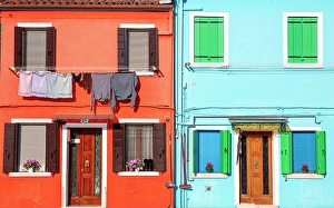 Colourful Houses Prints: Colourful houses and laundry on the island of Burano, Venice, Italy