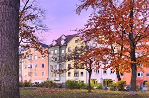 Inn Valley Prints: Colourful houses at sunrise. Innsbruck, Tyrol, Austria