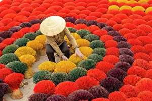 Colourful Incense sticks being dried, Quang Phu Cau village, Hanoi Province, Vietnam