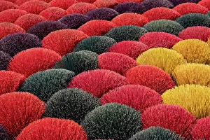 Colourful Incense sticks being dried, Quang Phu Cau village, Hanoi Province, Vietnam