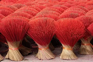 Colourful Incense sticks being dried, Quang Phu Cau village, Hanoi Province, Vietnam