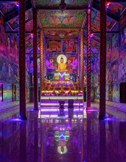 Colourful interior of the Xien Can Pagoda, Bac Lieu, Mekong Delta, Vietnam